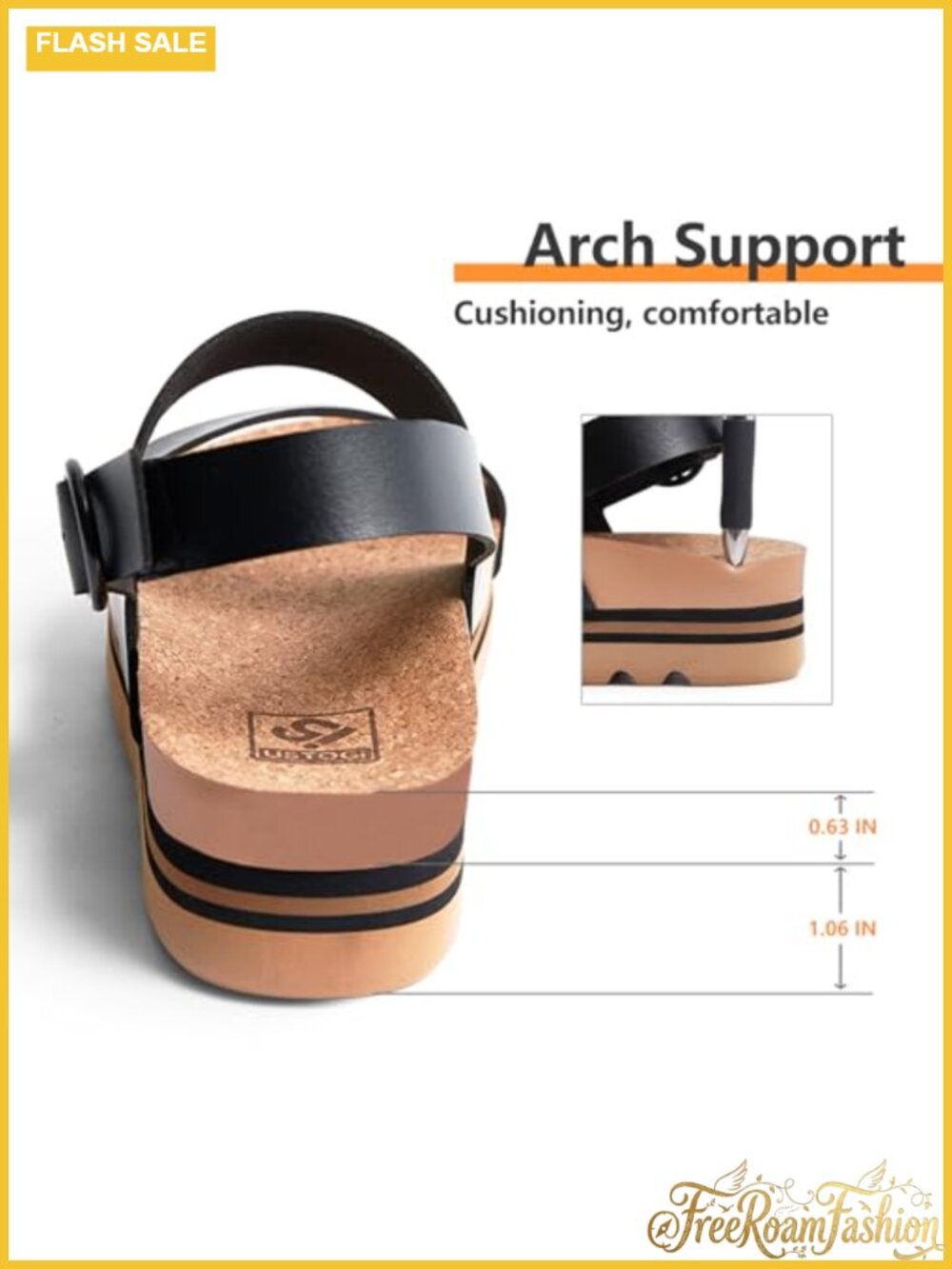 Platform Slide Sandals Arch Support Cork Footbed Vegan Leather - Picture 4 of 6